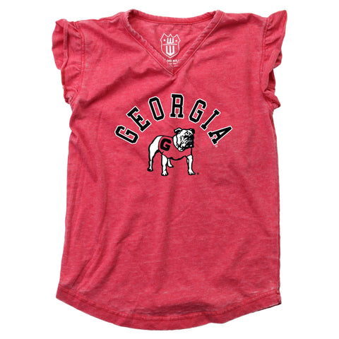 YOUTH Girls Georgia Bulldogs Ruffle T-Shirt - Red