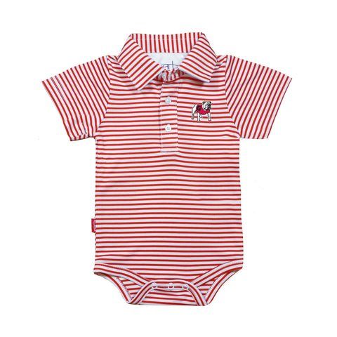 INFANT UGA Striped Polo Snap-Bottom One Piece - Red and White