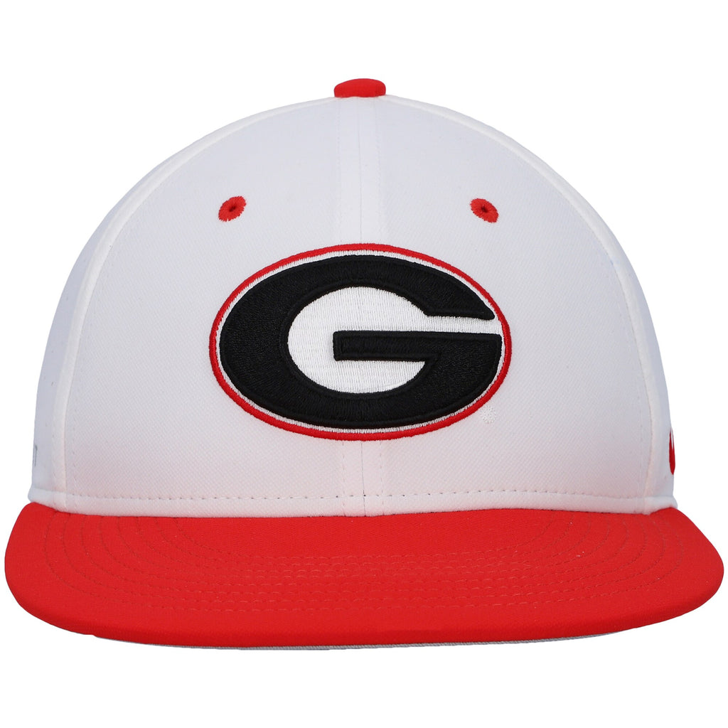 Nike Georgia Bulldogs Aerobill True Fitted Baseball Cap - White/Red