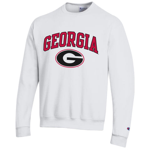 UGA Champion GEORGIA Oval G Crew Sweatshirt- WHITE