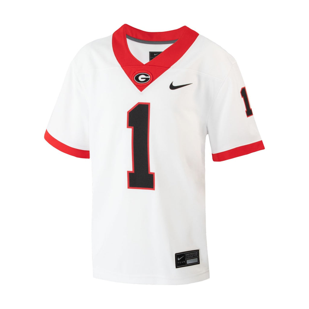 Youth Nike #1 White Georgia Bulldogs 1st Armored Division Old Ironsides Untouchable Football Jersey Size: Medium